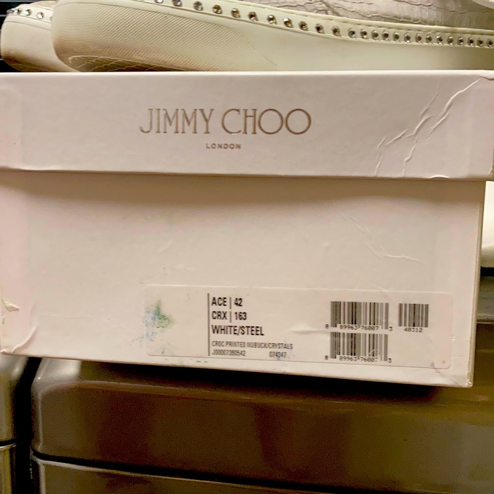 Jimmy Choo Croc-Printed white crystal studded